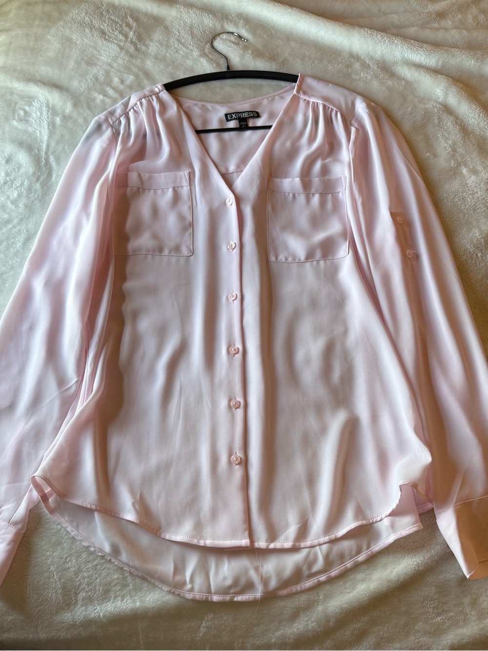 Express Pale Pink Button-Front Blouse